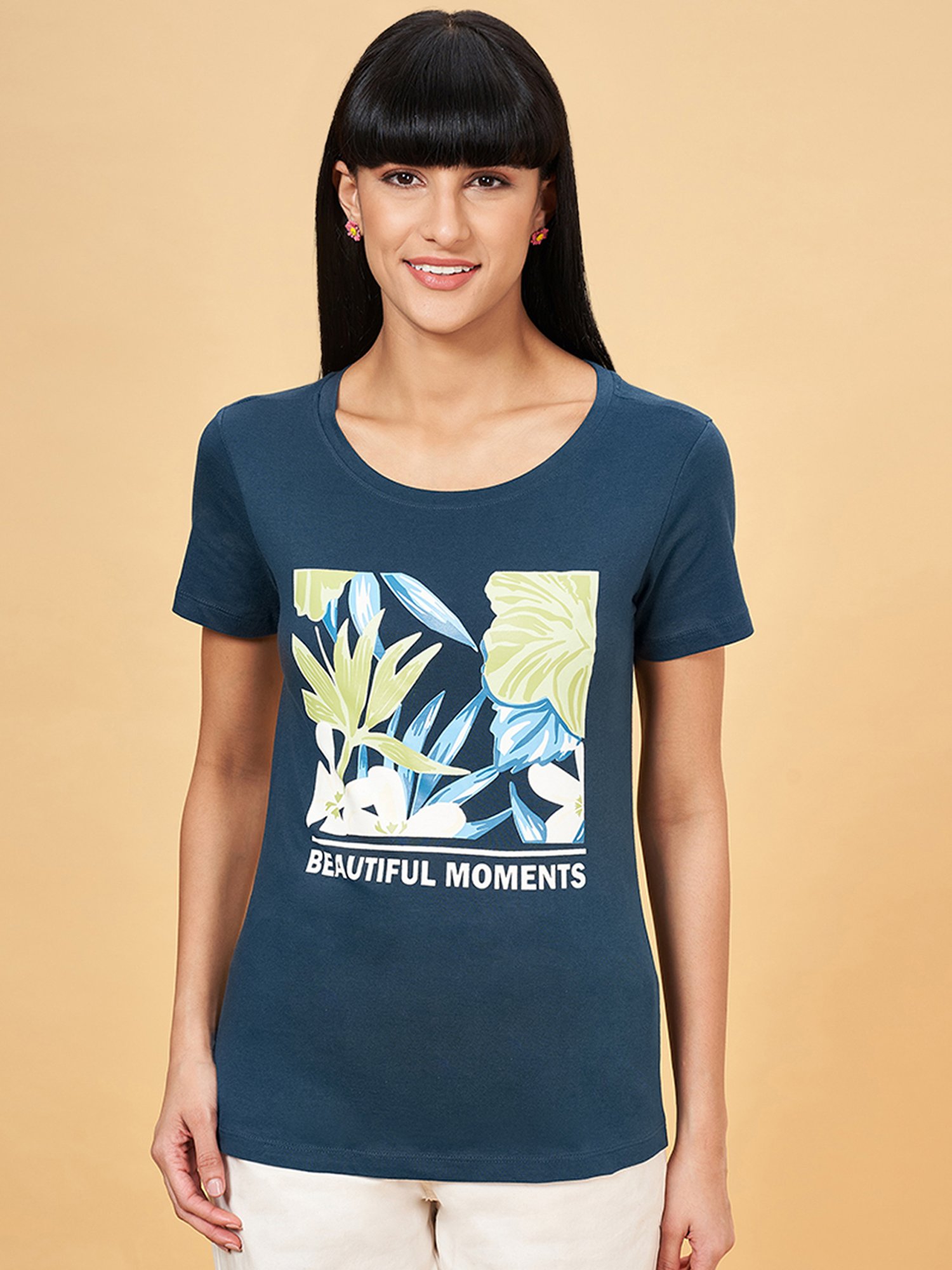 Honey by Pantaloons Blue Cotton Printed T-Shirt
