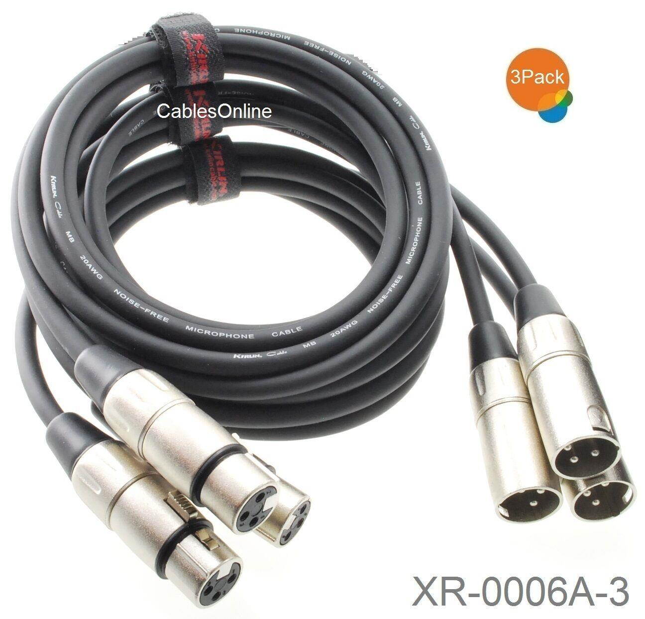 3-Pack 6ft XLR 3-Pin Male to Female 20AWG/2C OFC Microphone Cable, XR-0006A-3