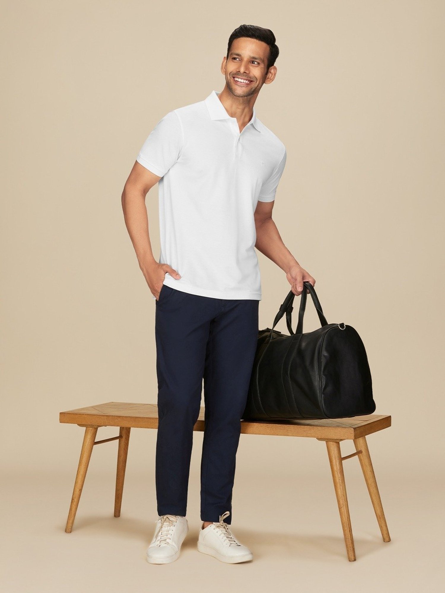 XYXX Polar White Cotton Regular Fit Polo T-Shirts