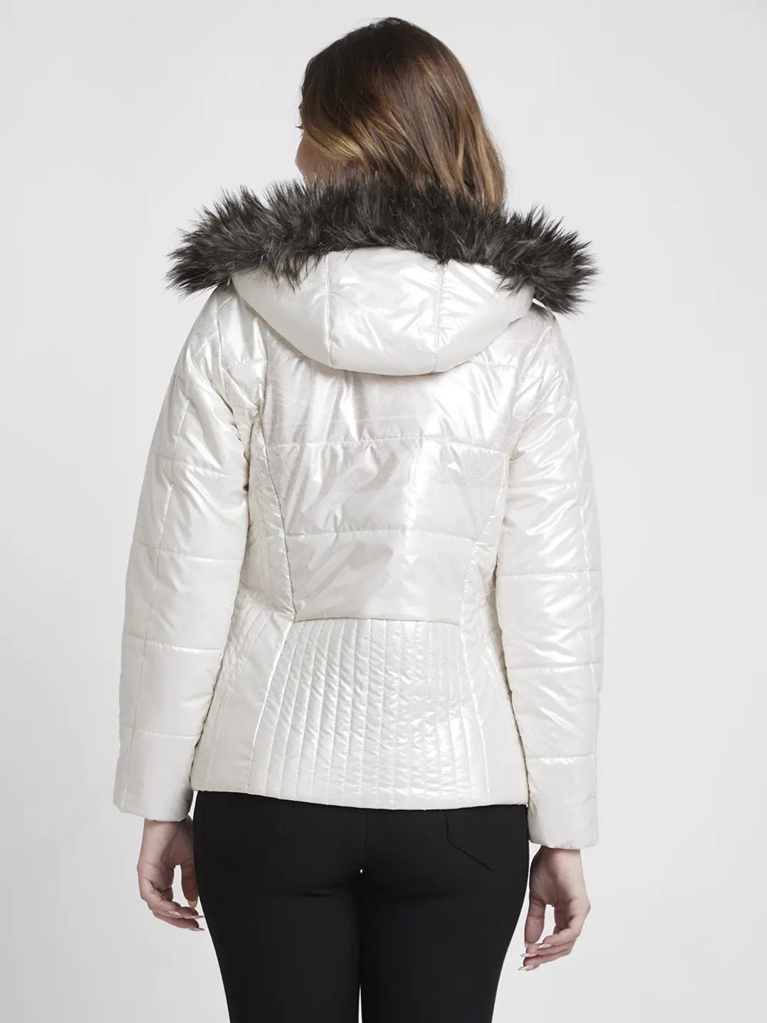 Spykar White Regular Fit Puffer Jacket