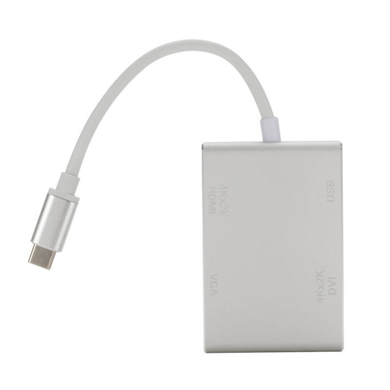 4 in 1 Type C Male to HDMI VGA DVI USB 3.0 Female Converter Adapter Support 4K 1080P for Macbook Google Chromebook Pixel