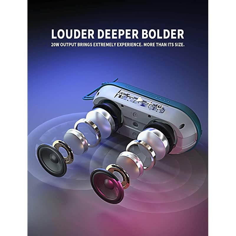 Portable Bluetooth Speakers 20W Wireless Speaker Loud Stereo Sound Rich Bass IPX7 Waterproof Floating TWS Stereo Pairing 24 Hours Bluetooth 50 Builtin Mic for Outdoors Camping Blue