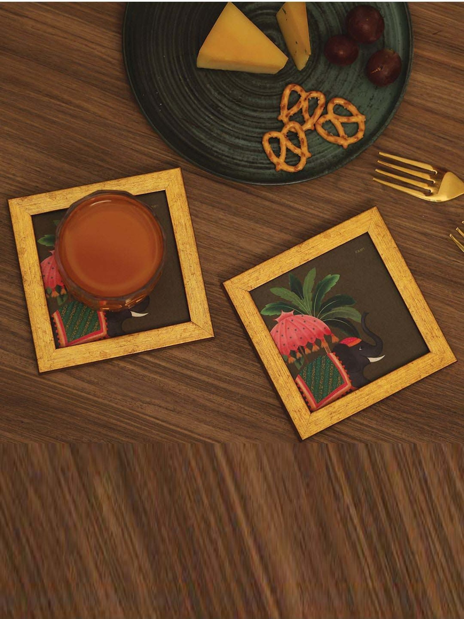 ICRAFT Multicolor Mdf Gajraj Series Framed Coasters - Set of 2