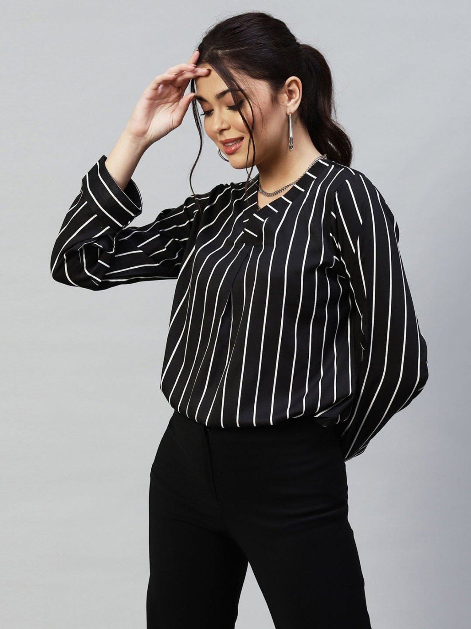 SELVIA Black Striped Top