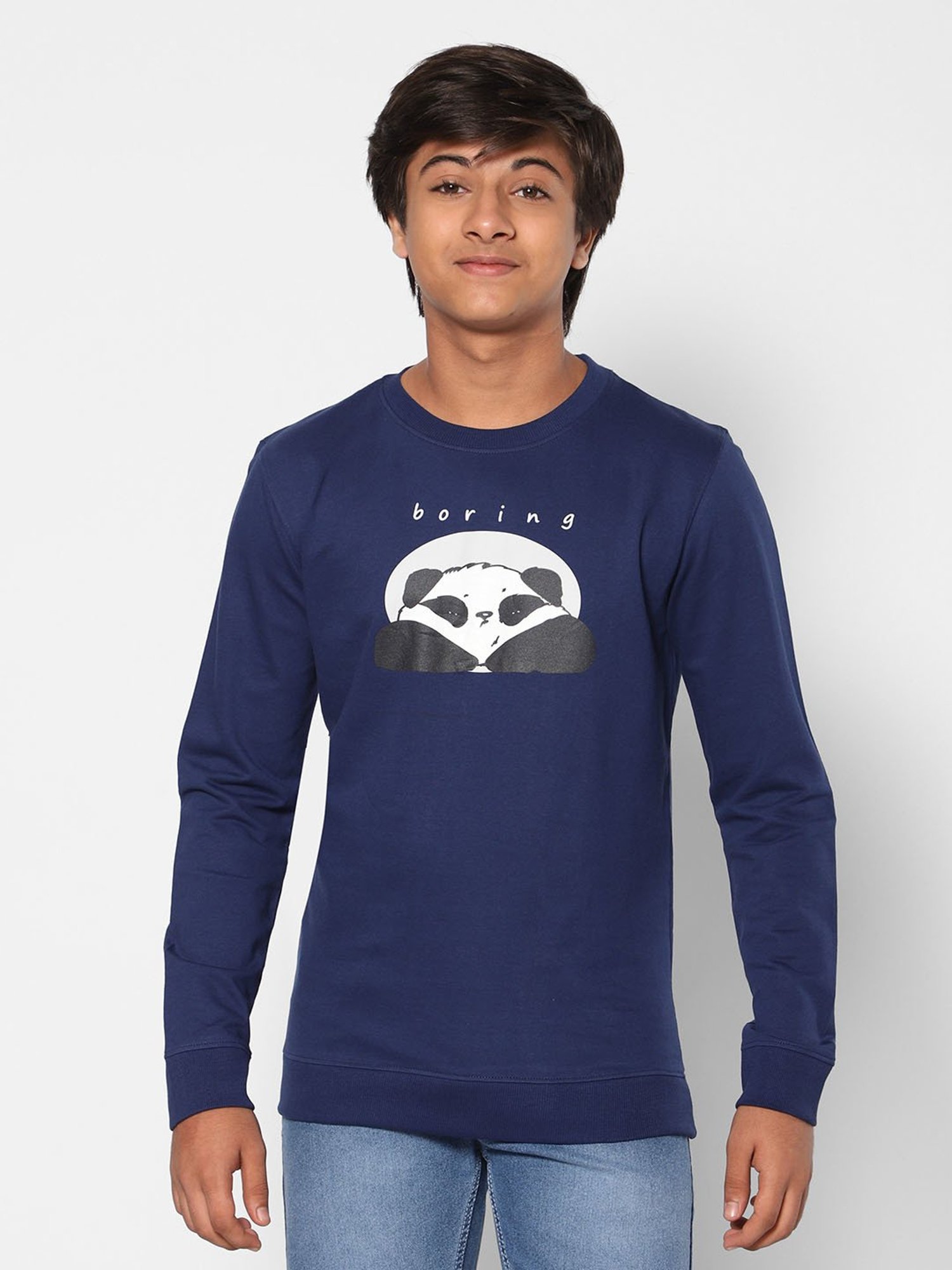 TeenTrums Boys Navy Printed Full Sleeves Sweatshirt