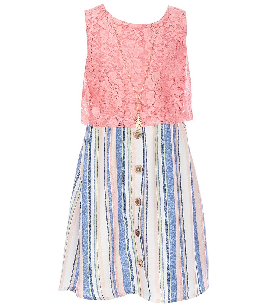 I.N. Girl Big Girls 7-16 Lace/Striped Fit-And-Flare Dress