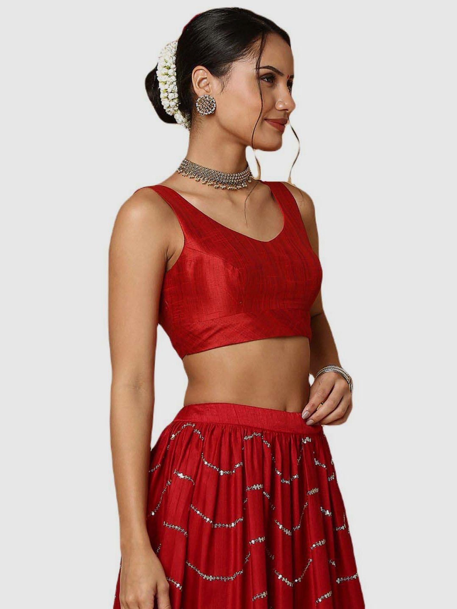 Salwar Studio Red Textured Readymade Blouse