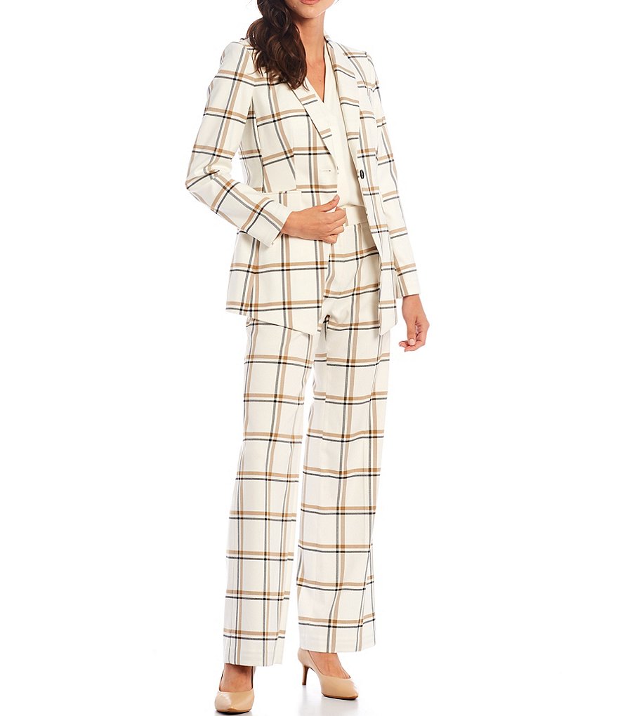Calvin Klein Windowpane Pleated Wide Leg Pants