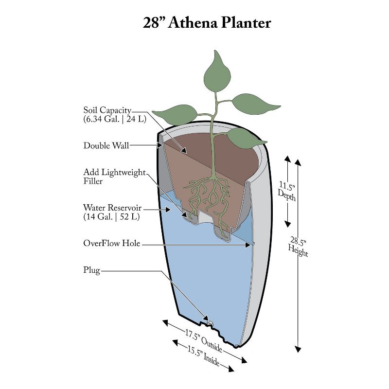 Algreen Products 87313 Athena 28.5" Self Watering Garden Planter Pot, Brownstone