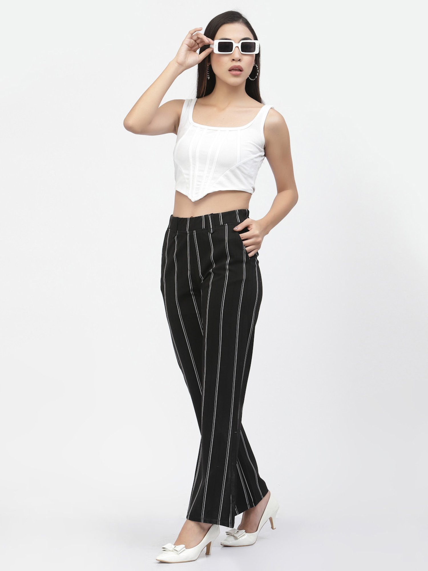Westwood Black Cotton Striped Pants