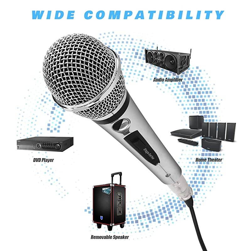 Dynamic Wired Microphone, Professional Handheld Vocal Mic with 13ft 6.35mm XLR Audio Cable Compatible with Karaoke Machine/Speaker/Amp/Mixer for Singing, Speech, Wedding, Stage