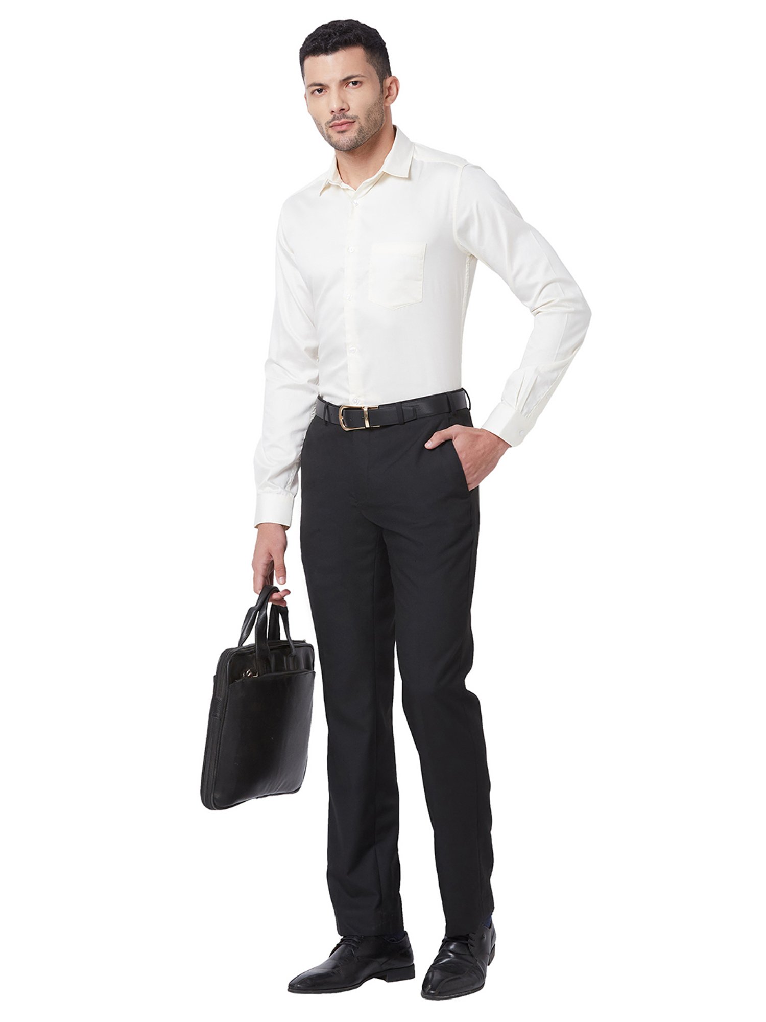 Kenneth Cole Light Yellow Slim Fit Cotton Shirt