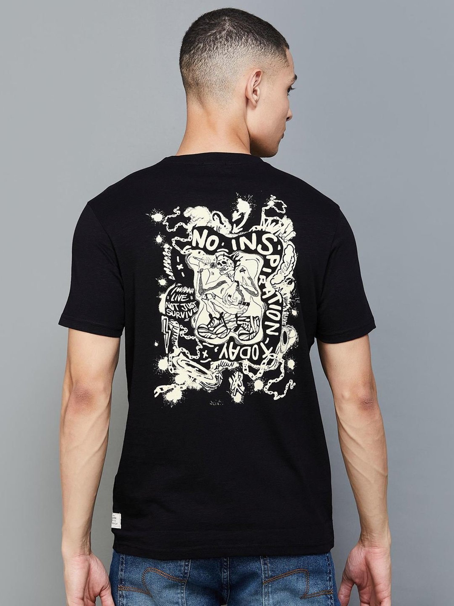 Forca by Lifestyle Black Regular Fit Printed T-Shirt