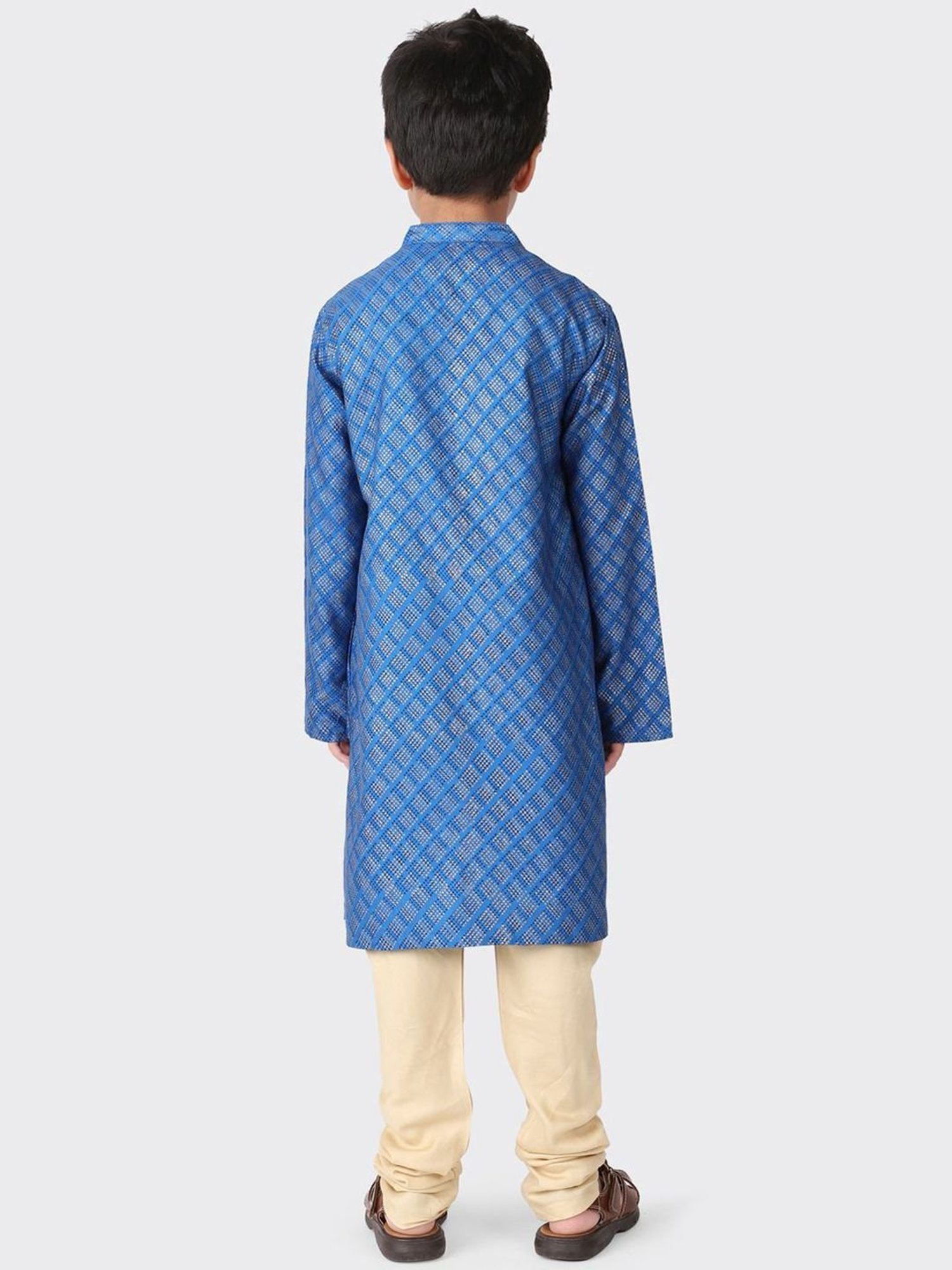 Fabindia Kids Blue Printed Full Sleeves Kurta