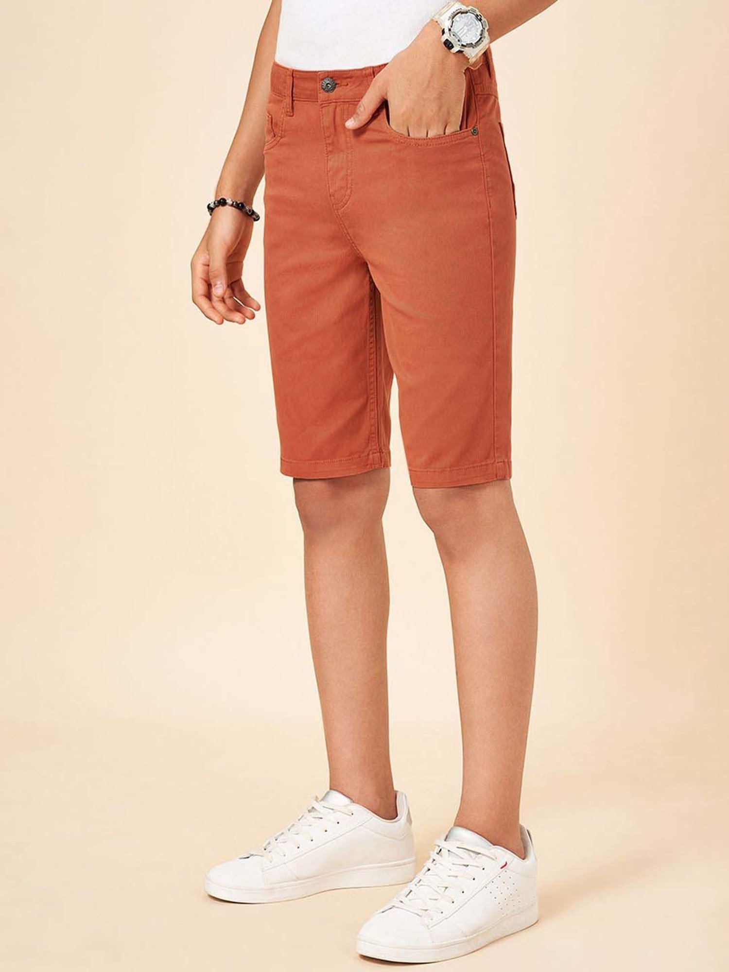 Coolsters by Pantaloons Boys Jaffa Orange Cotton Solid Shorts