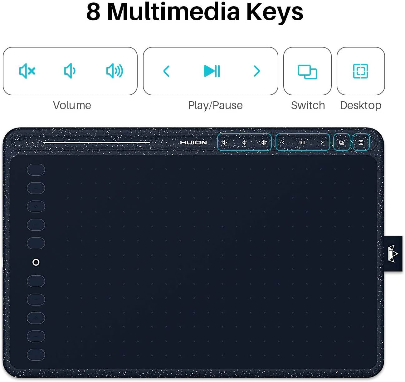 2020 Huion HS611 Graphics Drawing Tablet Android Supported Pen Tablet Tilt Function Battery-Free Stylus 8192 Pen Pressure with 8 Multimedia Keys 10 Express Keys and Touch Strip(Starry Blue)