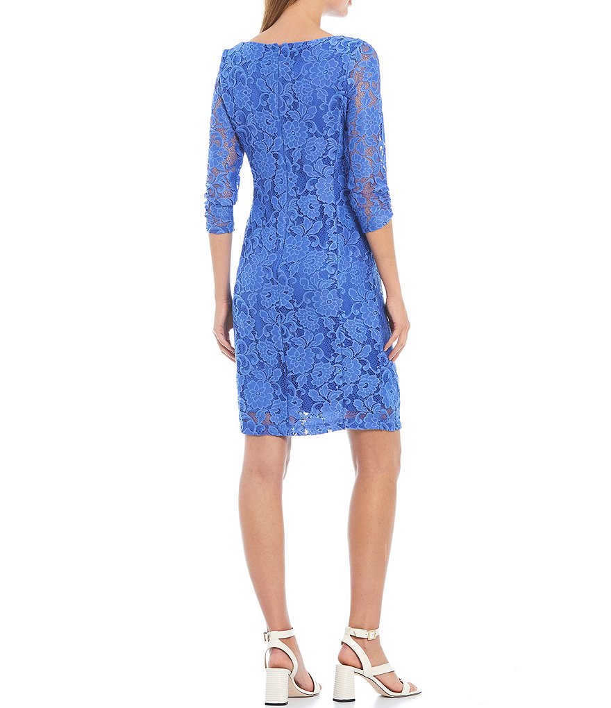 Tahari ASL Round Neck 3/4 Sleeve Stretch Lace Sheath Dress
