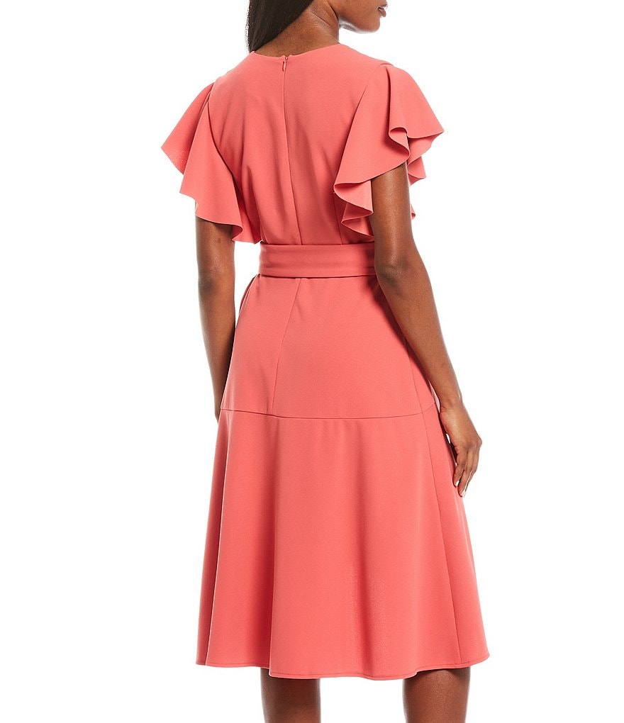 Donna Morgan Knitted Crepe Asymmetrical Ruffle Dress