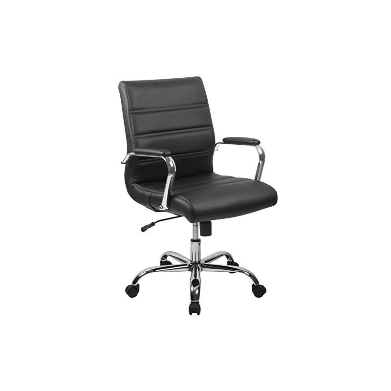 Mid-Back Black LeatherSoft Executive Swivel Office Chair with Chrome Base and Arms