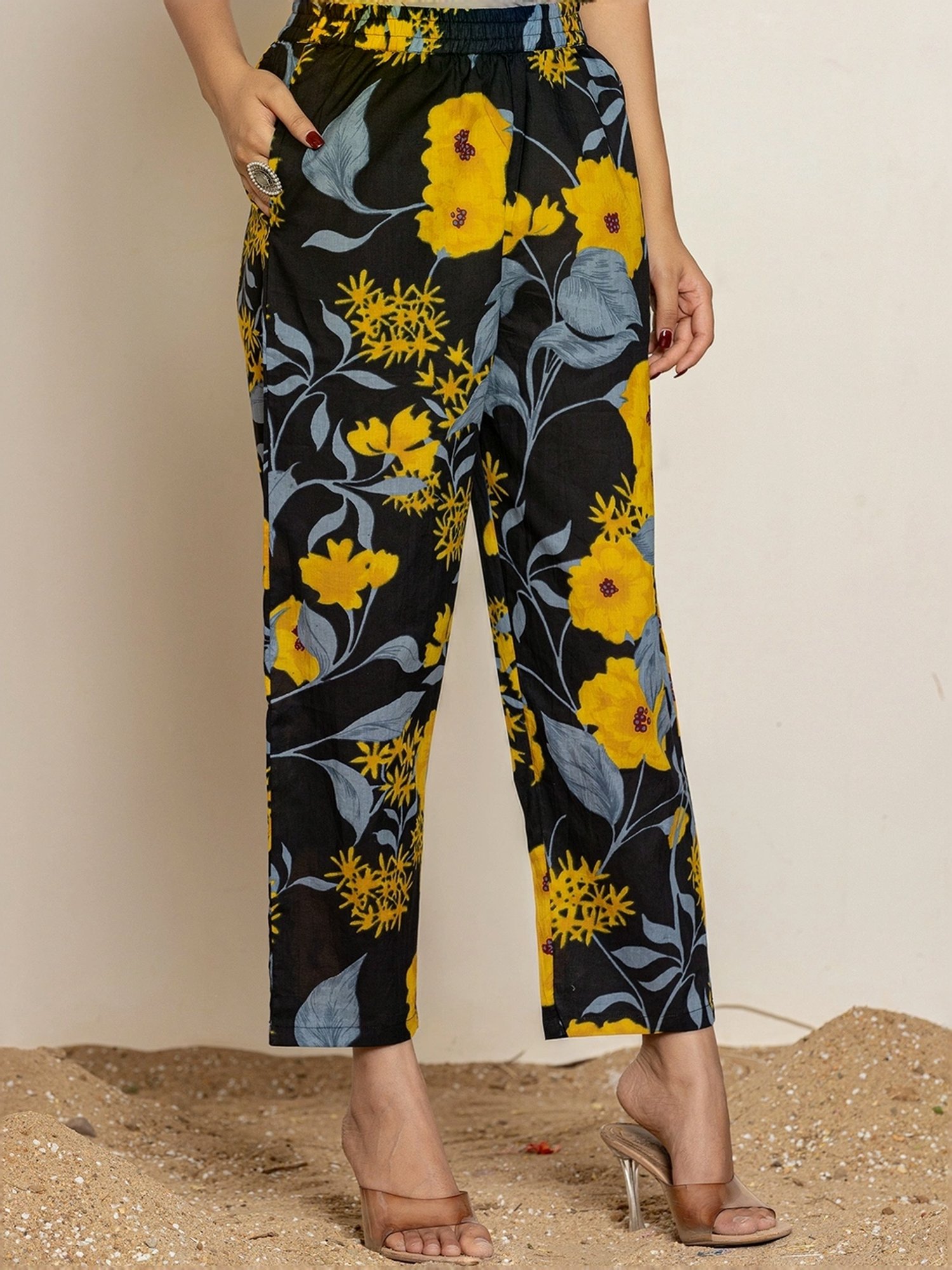 Yufta Black Cotton Printed Tunic Pants Sets