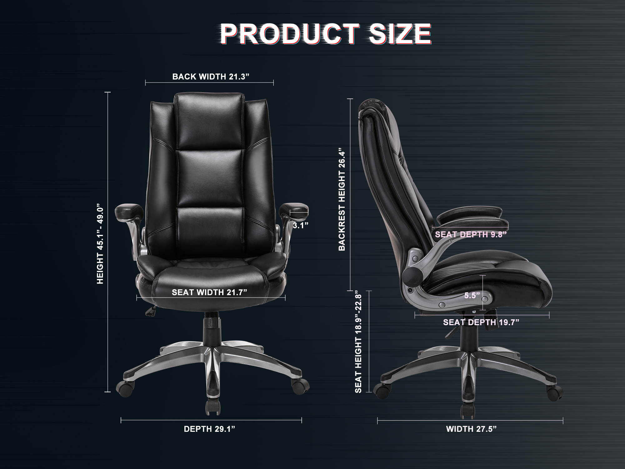 High Back Bonded Leather Ergonomic Office Chair Executive Swivel Computer Desk Chair - Flip Up Arms and Adjustable Tilt Angle Swivel Chair with Thick Padded Armrest and Headrest for Home&Office