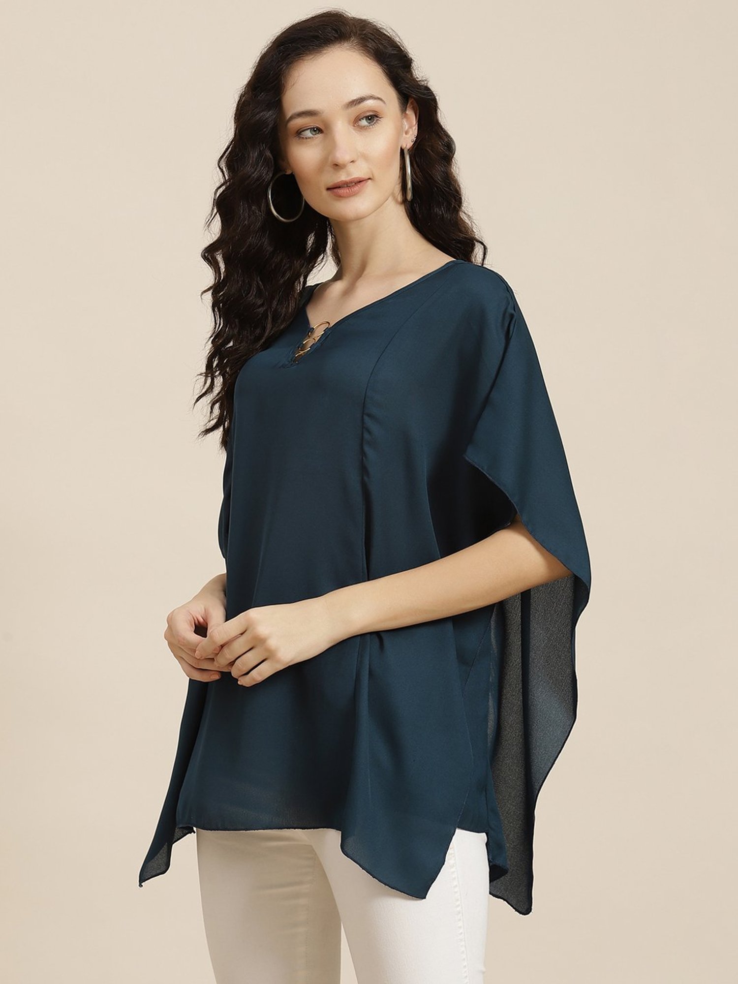 Qurvii Teal V-Neck Kaftan Top