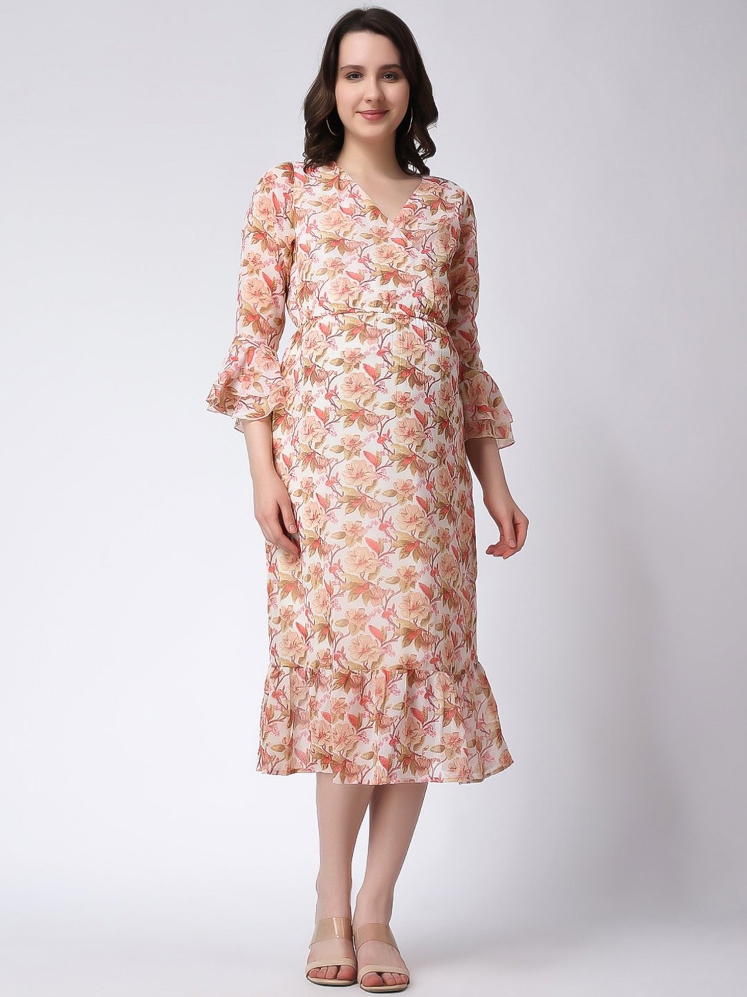Moms Maternity Off-White Printed Dress