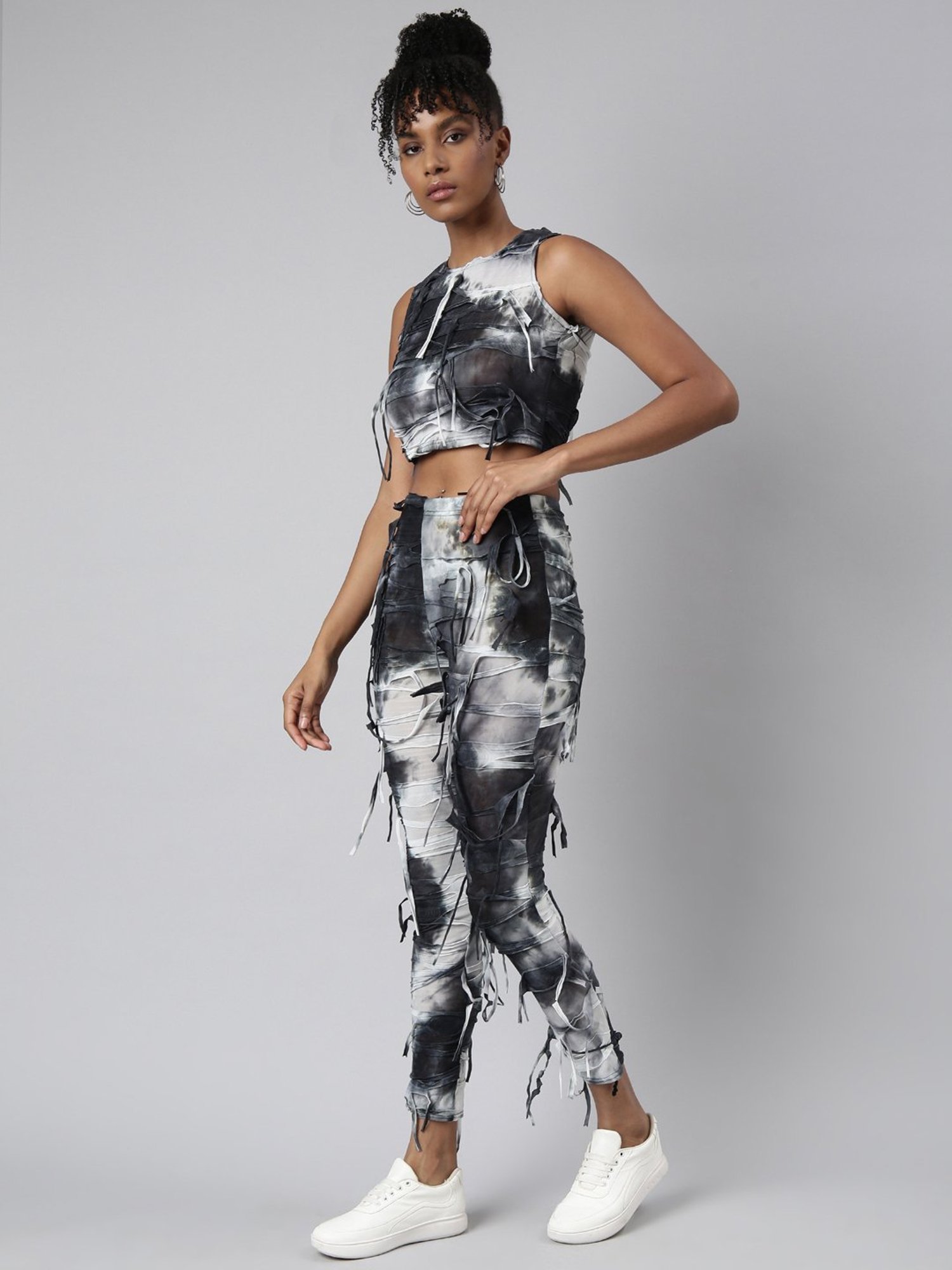 SHOWOFF White & Black Printed Co-Ord Set