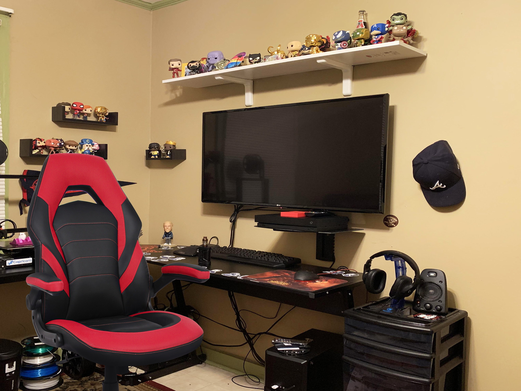 RIMIKING Bonded Leather Racing Ergonomic Gaming Chair Executive Computer Desk Office Chair with Height Adjustable 360&deg;Swivel Flip-up Arms Lumbar Support