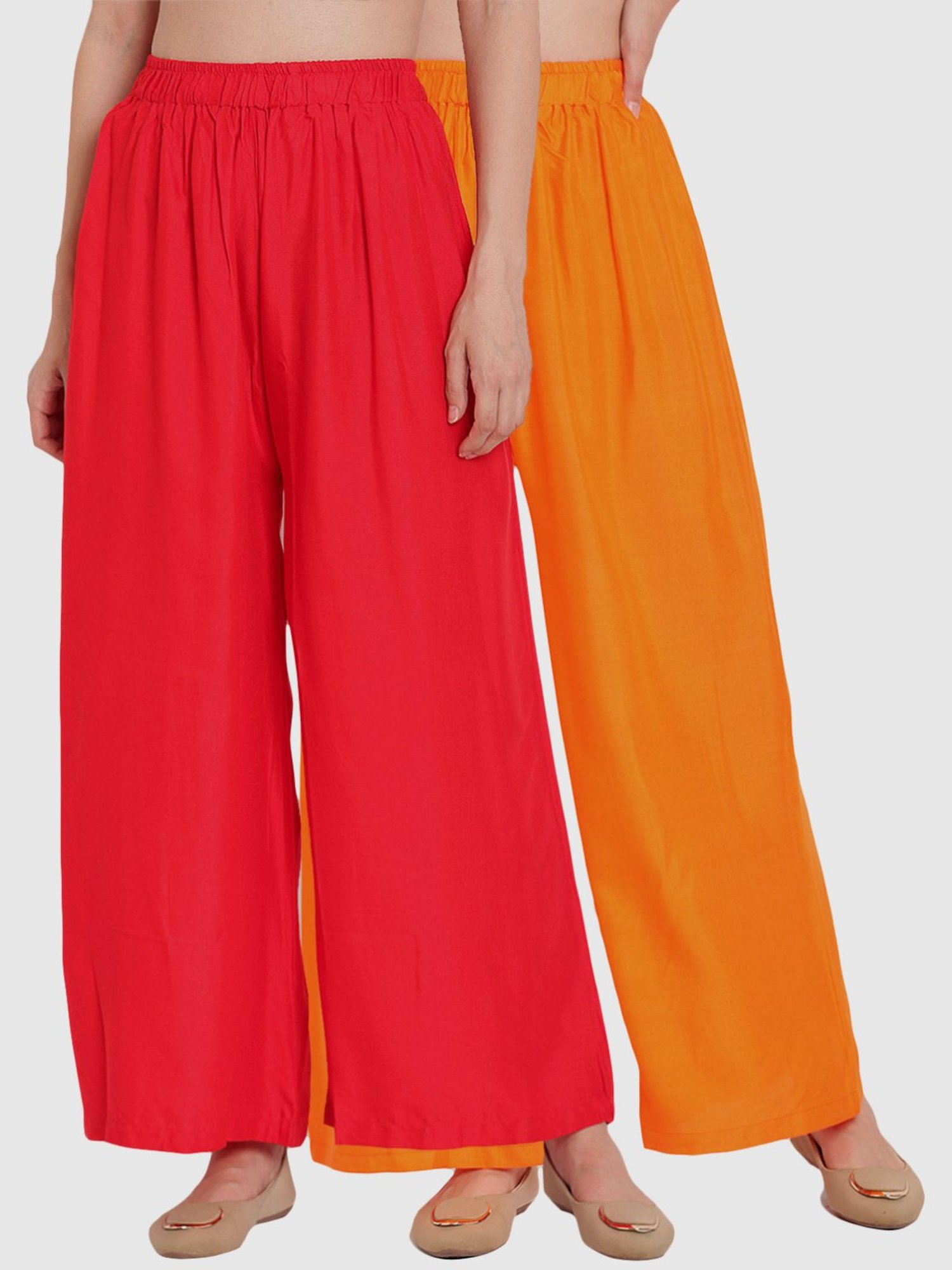 TAG 7 Red & Orange Cotton Palazzos - Pack of 2