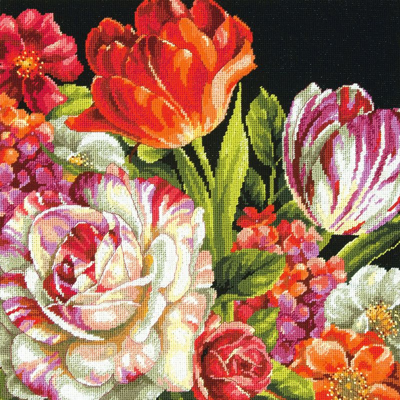 Dimensions Needlepoint Kit 14"X14"-Bouquet On Black Stitched In Thread