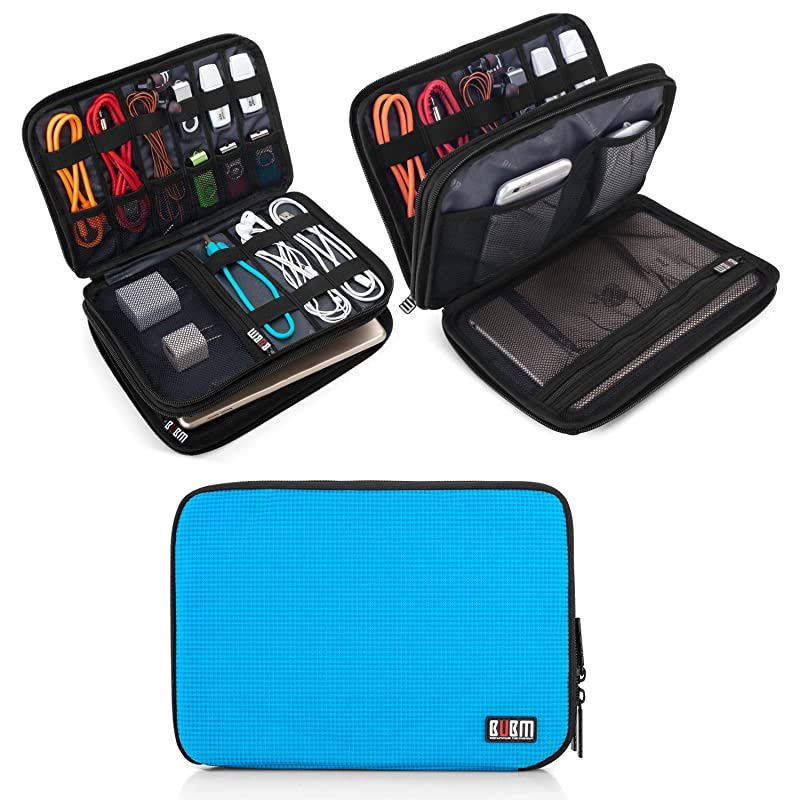 Double Layer Electronic Accessories Organizer Travel Gadget Bag for Cables USB Flash Drive Plug and More Perfect Size Fits for iPad Mini Medium Blue