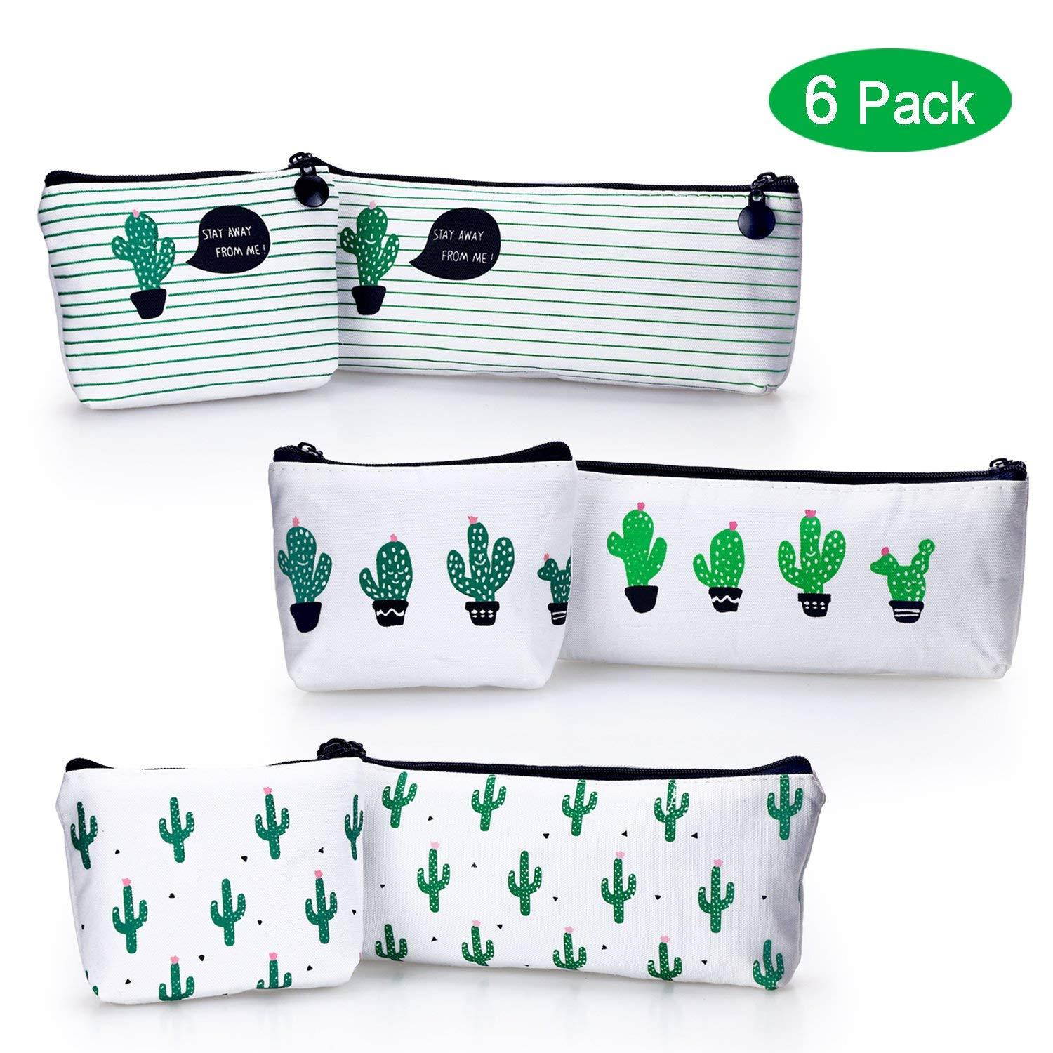YOUSHARES 6 Packs Cactus Pencil Case Bundle &ndash; Cute Canvas Pencil Bag for Pencils & Pens or Small Makeup (6PCS(Green))