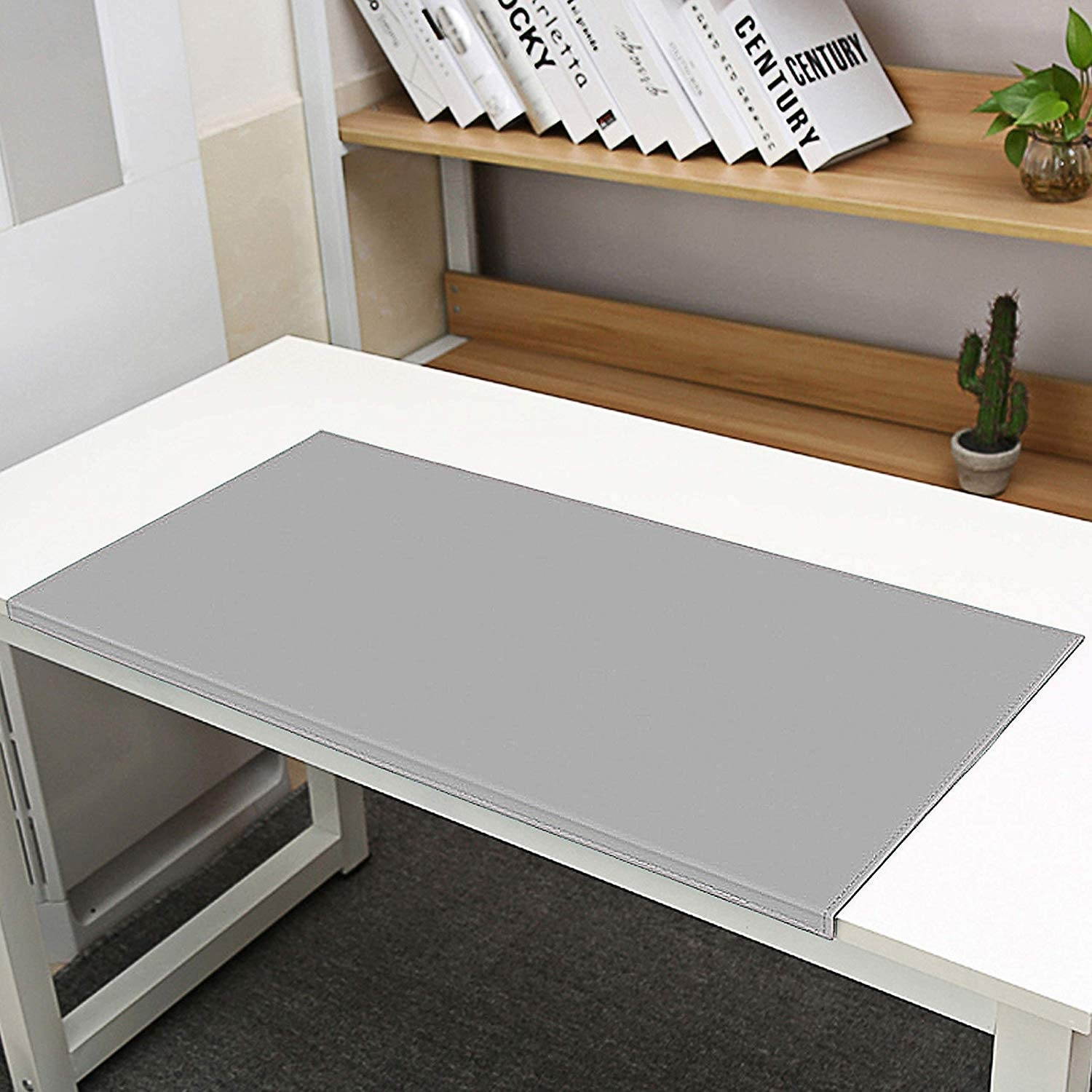 Non-Slip 35.4"x 18.9" Soft Leather Surface Office Desk Mouse Mat Pad with Full Grip Fixation Lip Table Blotter Protector(Gray)