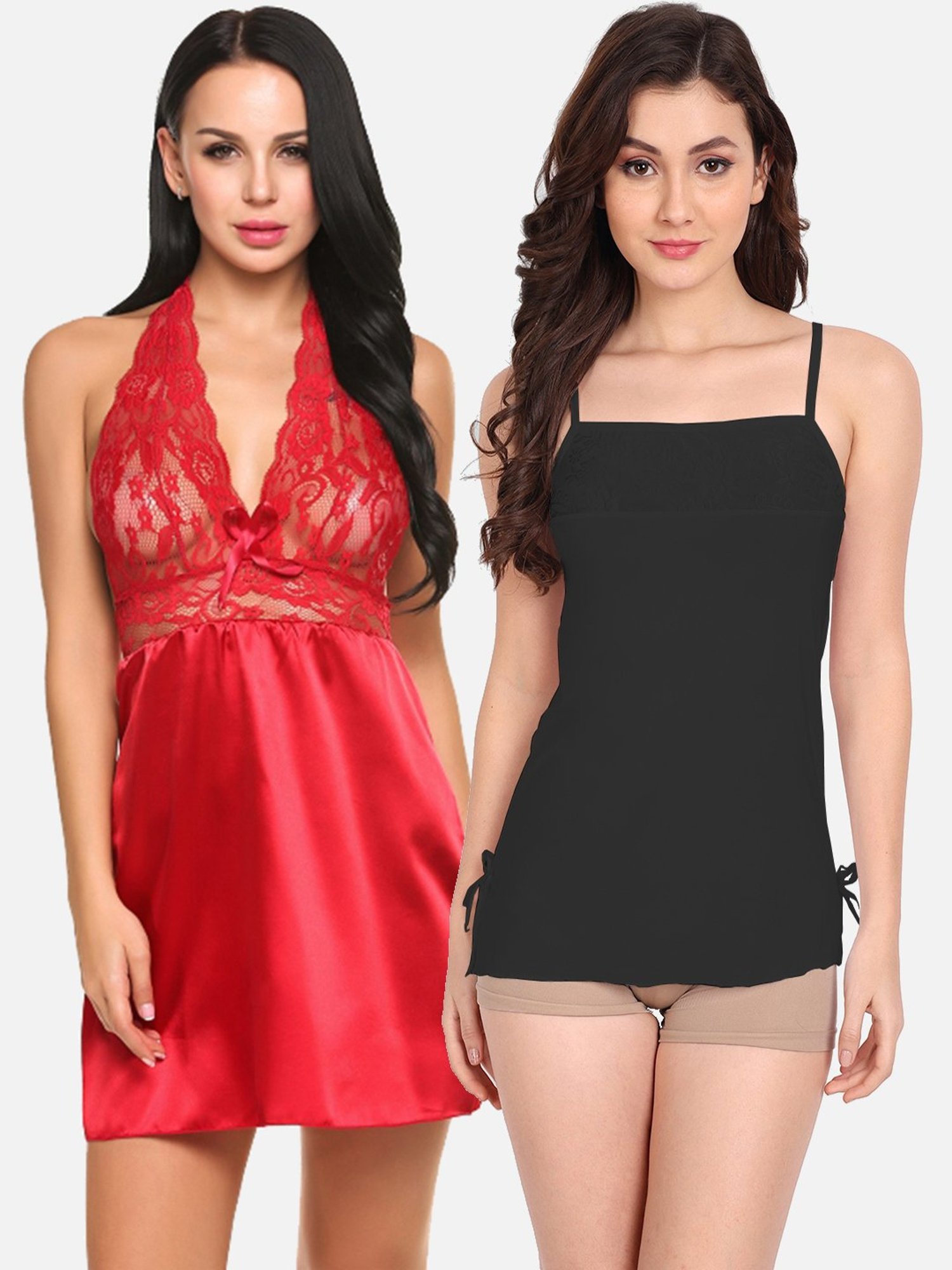 FIMS: Fashion is my Style Black & Red Lace Work Babydoll With Thong