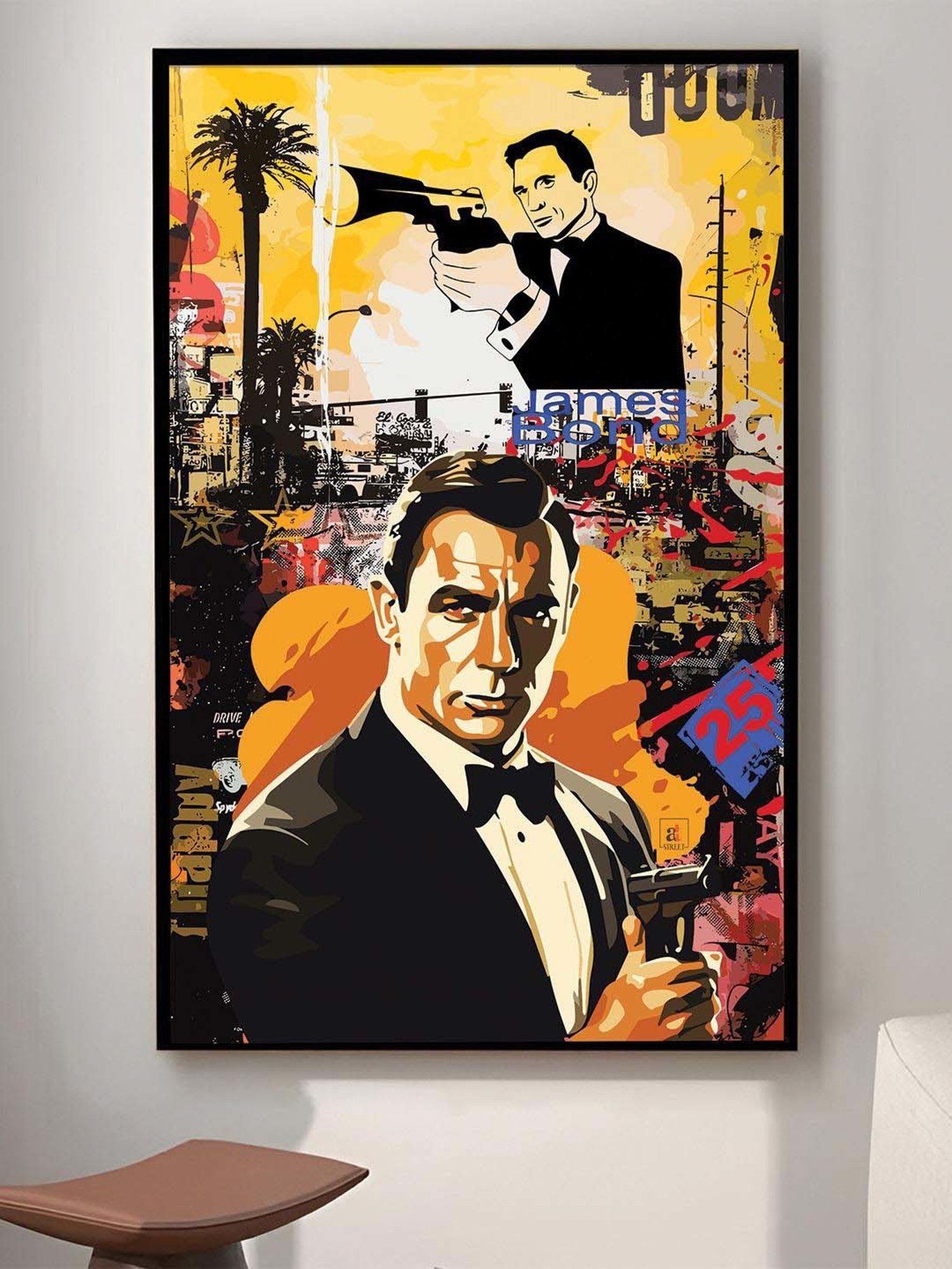 Art Street Black Engineered Wood James Bond 007 Pop Graffiti Wall Art