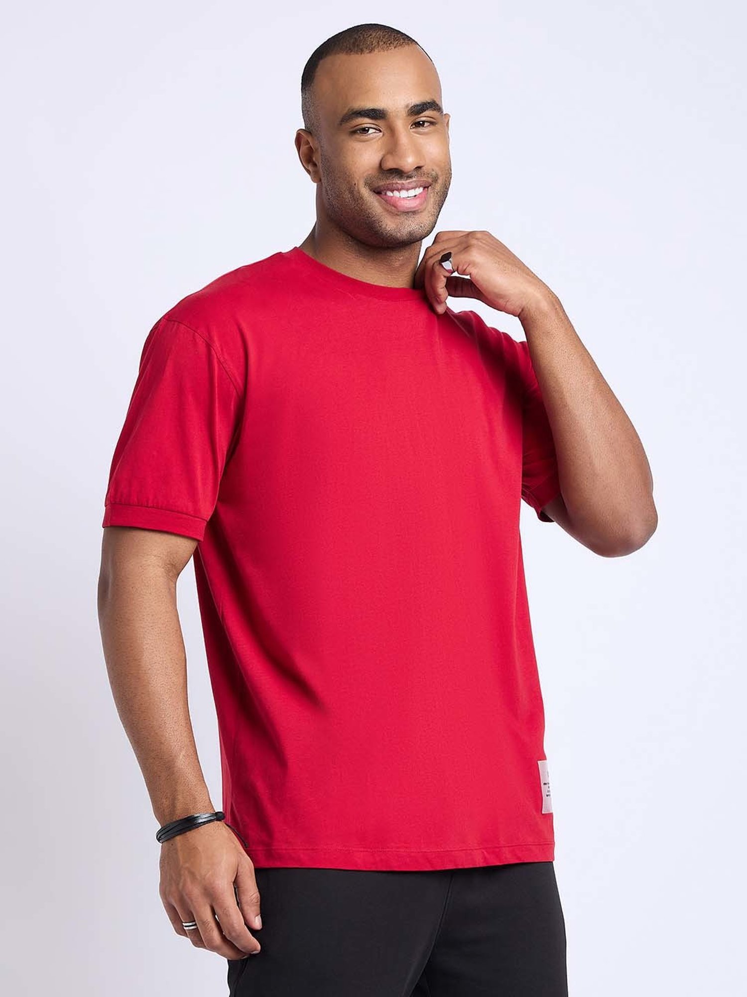 EDRIO Red Loose Fit Crew T-Shirt