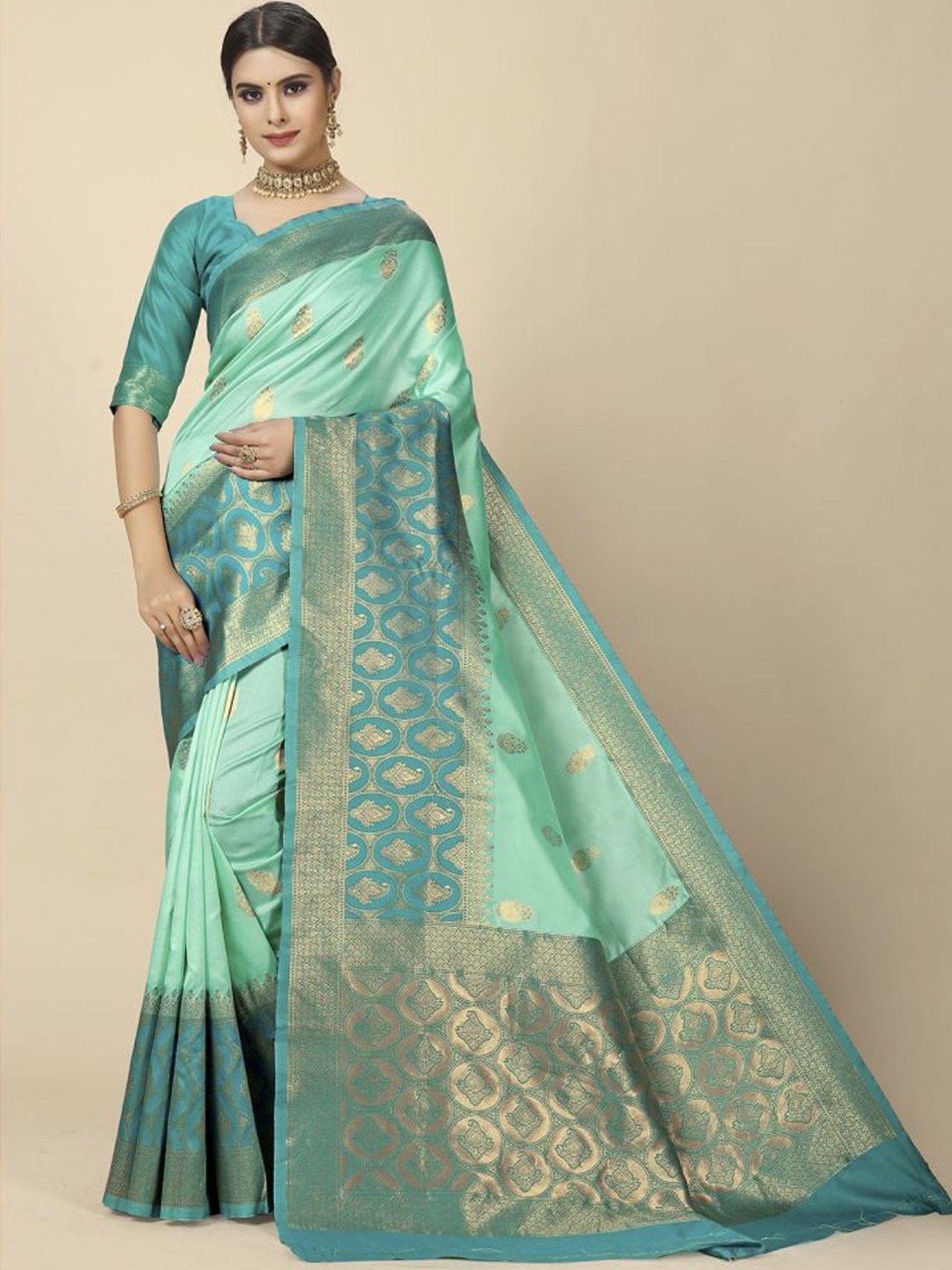 Unnati Silks Red Silk Printed Saree With Unstitched Blouse