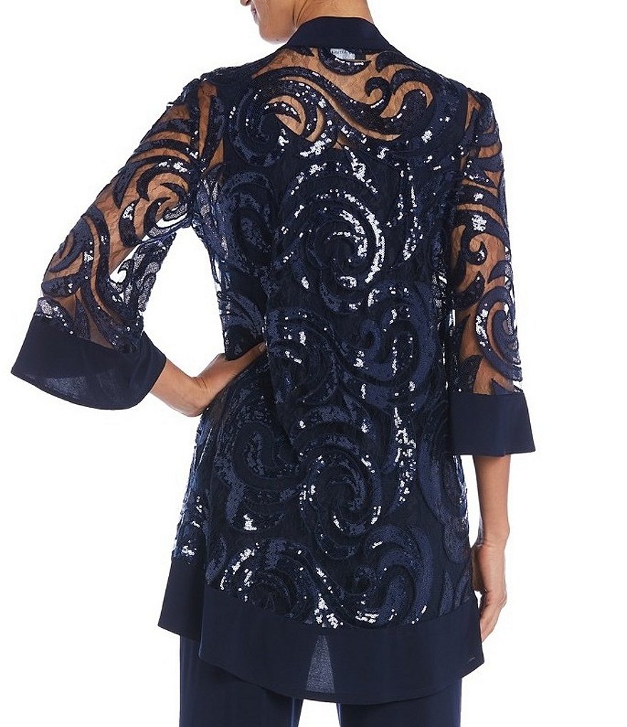 R & M Richards Swirl Sequin Jacket 2-Piece Pant Set
