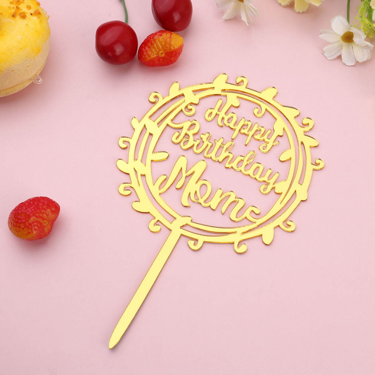 6pcs Glitter Paper Cake Toppers Letter Printing Cake Picks DIY Cake Decoration Mothers Day Dessert Insert Party Favor for Decoration (Golden)