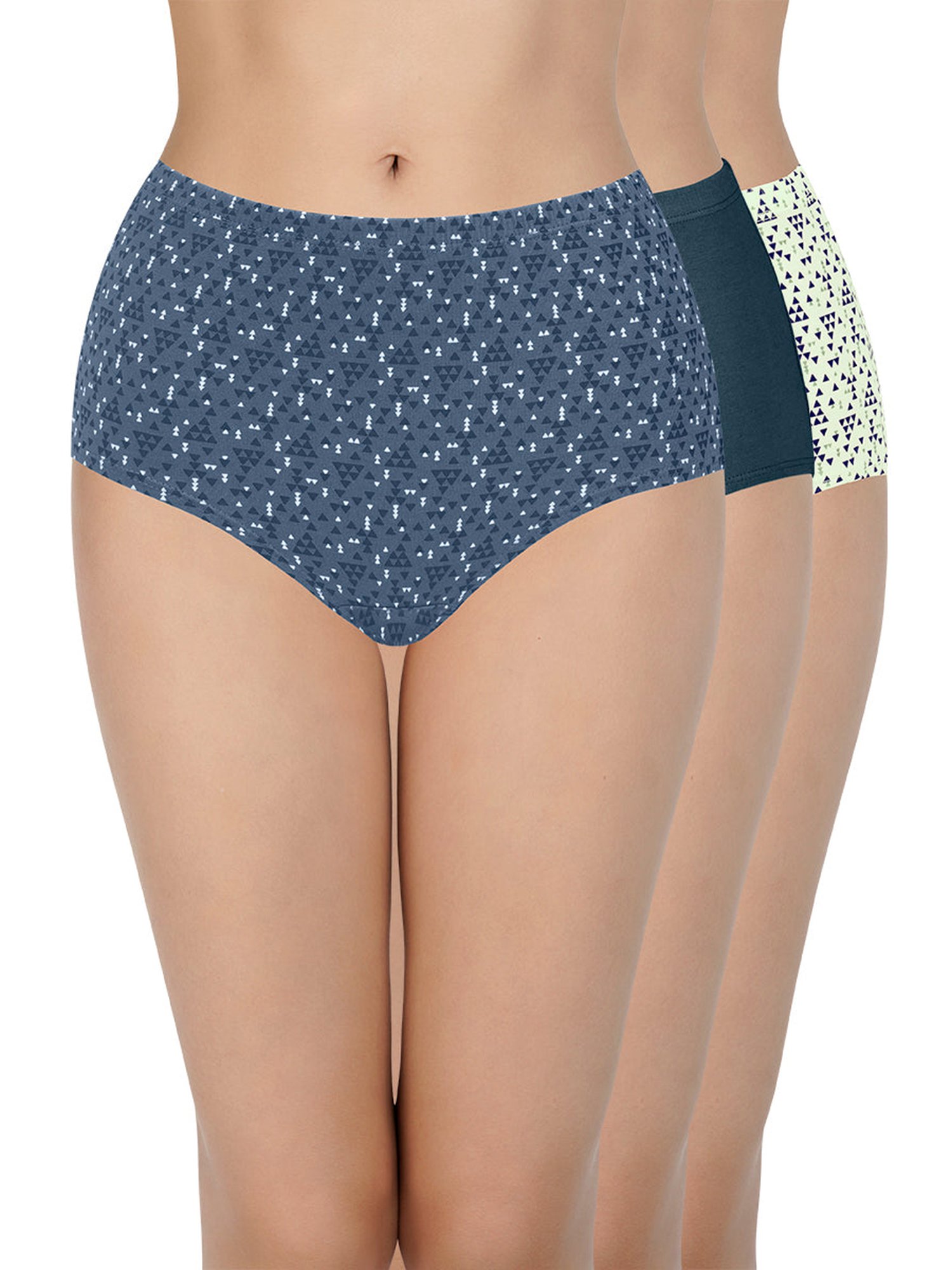 Every De by Amante Grey & Green Cotton Printed Panties - Pack Of 3