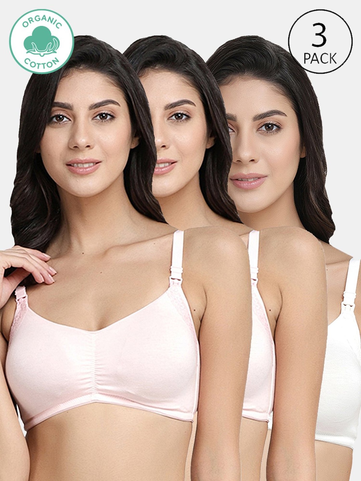 Inner Sense Pink & White Full Coverage Maternity Bra - Pack of 3