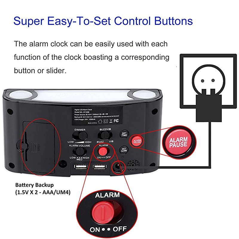 Alarm Clock for Heavy Sleepers, Vibrating Alarm Clock with Bed Shaker, LED Digital Clock with 7 Colored Night Light, 2 USB Ports, 7" Large Display,Big Snooze, Alarm Clock for Bedroom Kids Senior