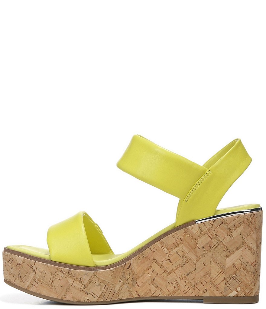 Franco Sarto Sweety Square Toe Leather Cork Platform Wedge Sandals