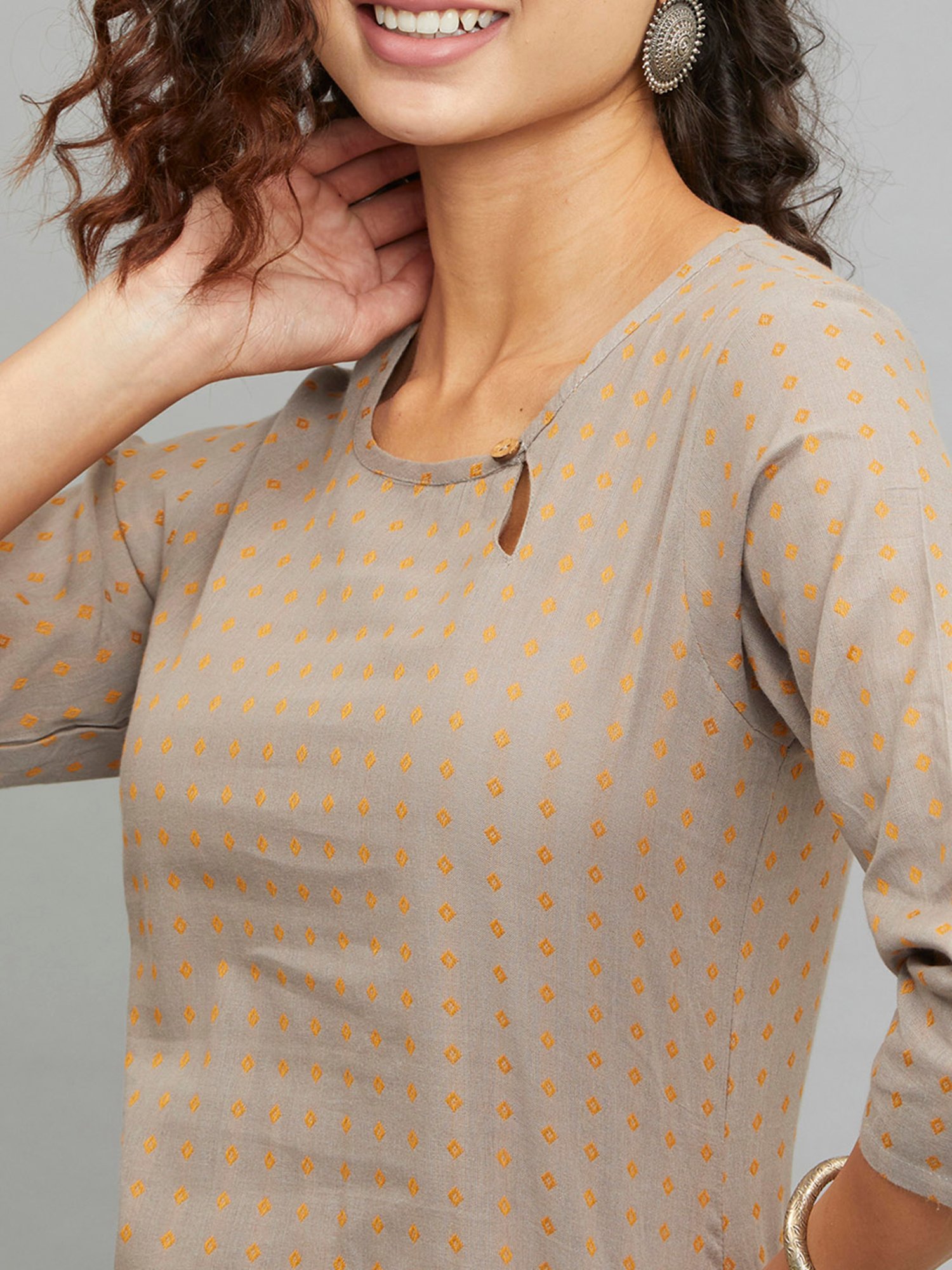 paislei Light Grey Printed Straight Kurta