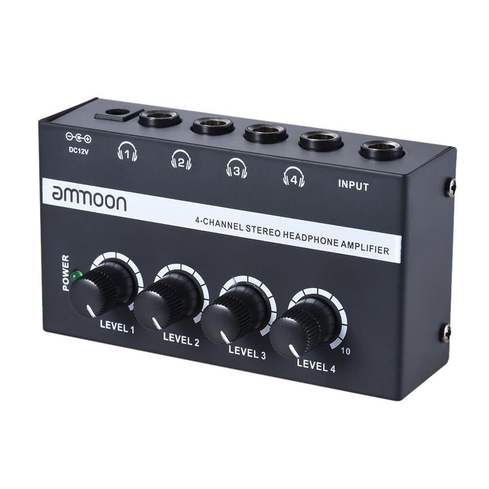 ammoon HA400 Ultra-compact 4 Channels Mini Audio Stereo Headphone Amplifier with Power Adapter