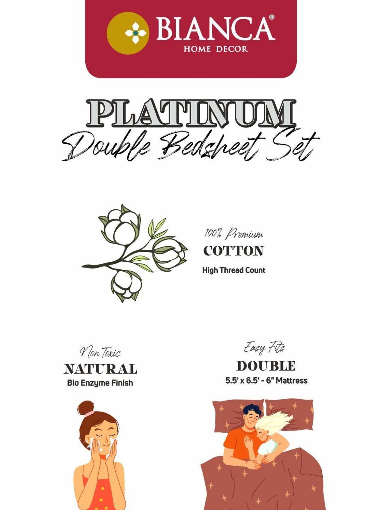 BIANCA Platinum Red Cotton 144 TC Double Size Bed Sheet With Pillow covers