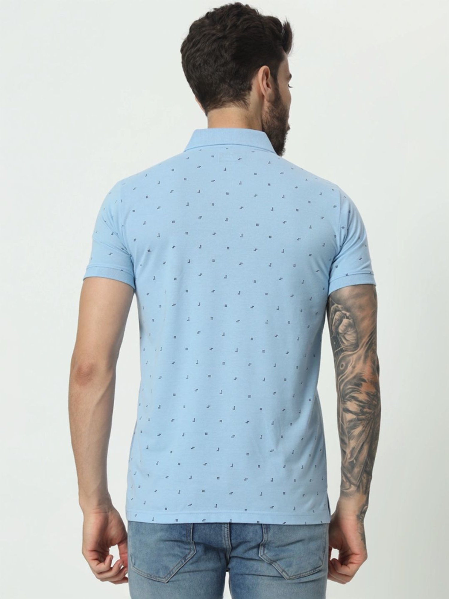 Tab91 Blue Regular Fit Printed Polo T-Shirts