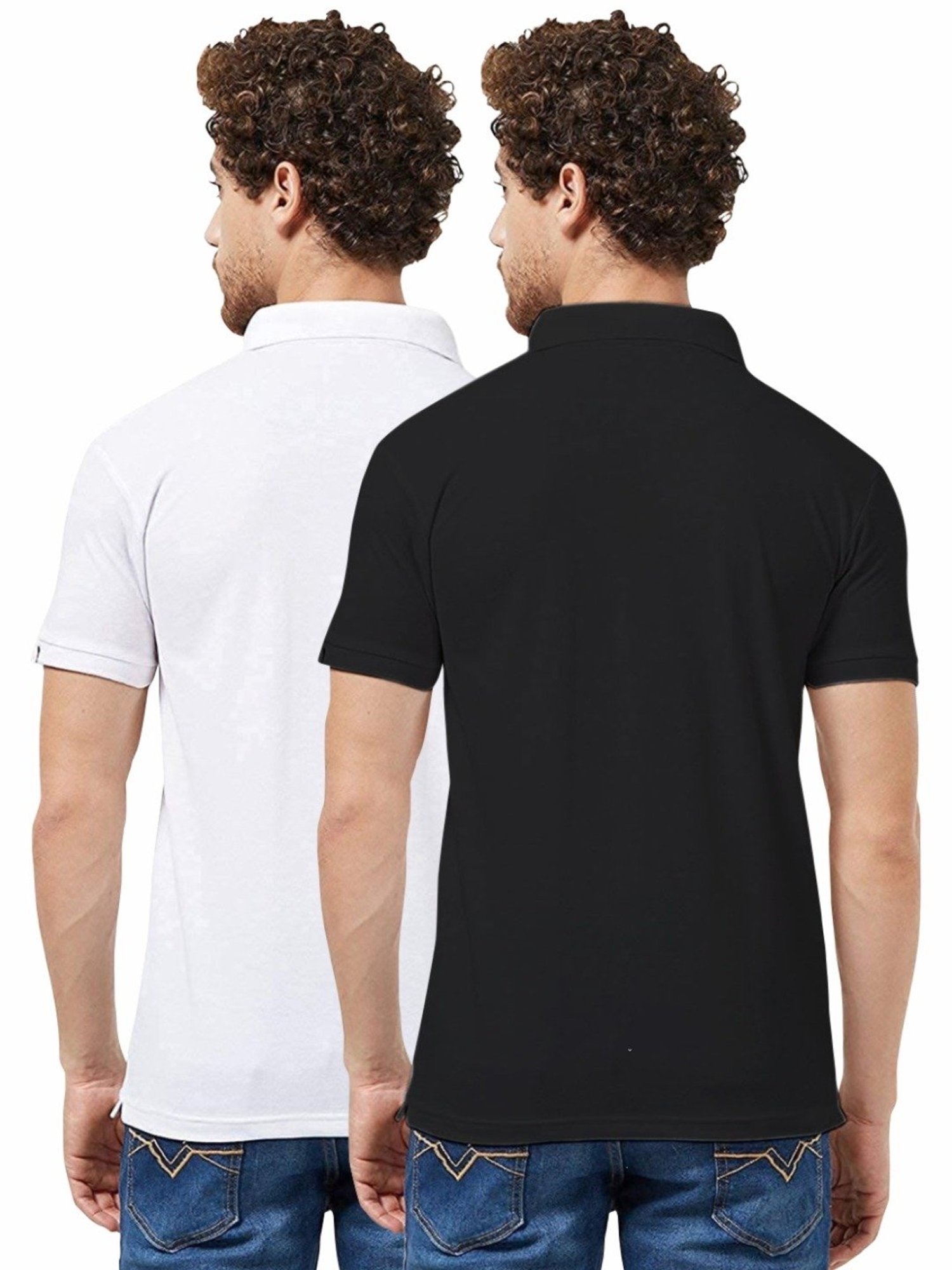 Tab91 White & Black Regular Fit Printed Polo T-Shirts