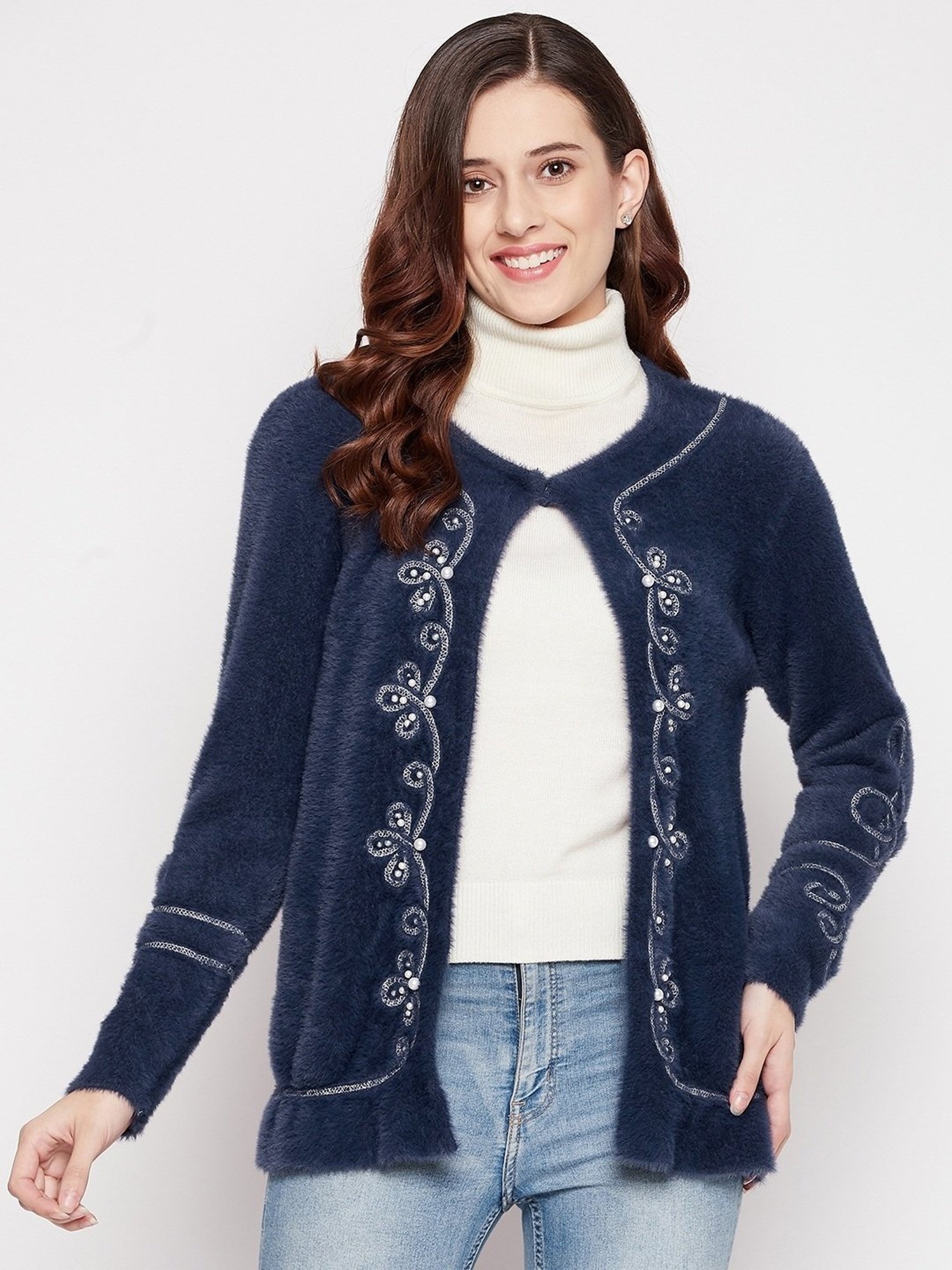 Duke Navy Embellished Shrug
